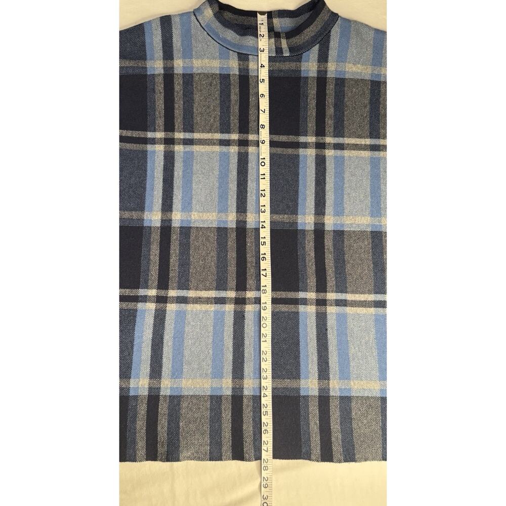 Joan Rivers M/L Plaid Mock Neck Sweater Poncho in Blue Gray Plaid Preowned - Picture 11 of 11